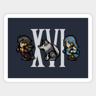 Clive, Torgal, and Jill XVI Design | FFXVI Pixel Party Members | Final Fantasy 16 | Dark Colors Magnet